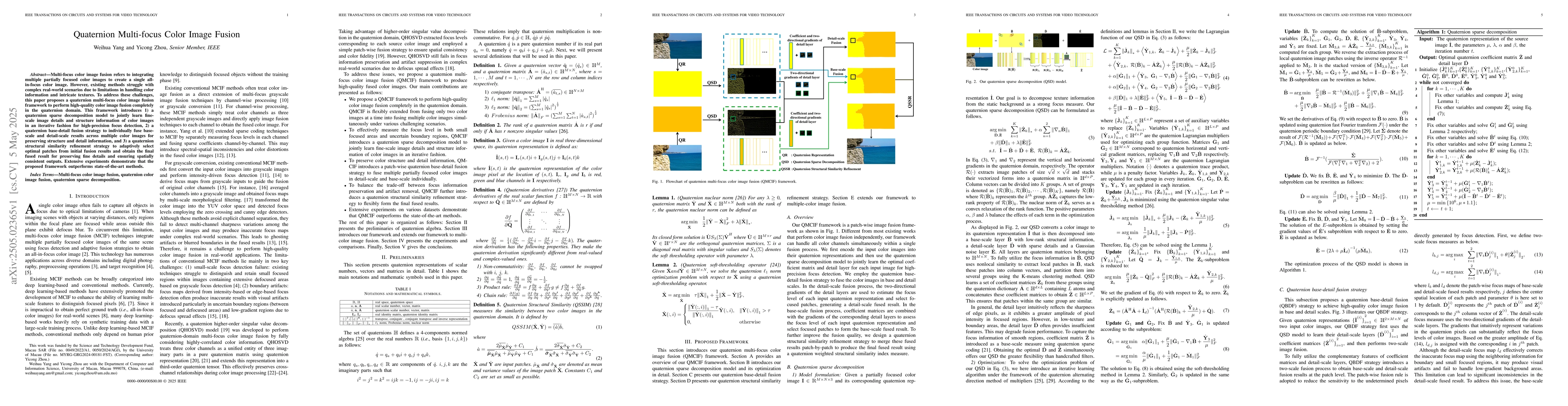 Thumbnail for Quaternion Multi-focus Color Image Fusion