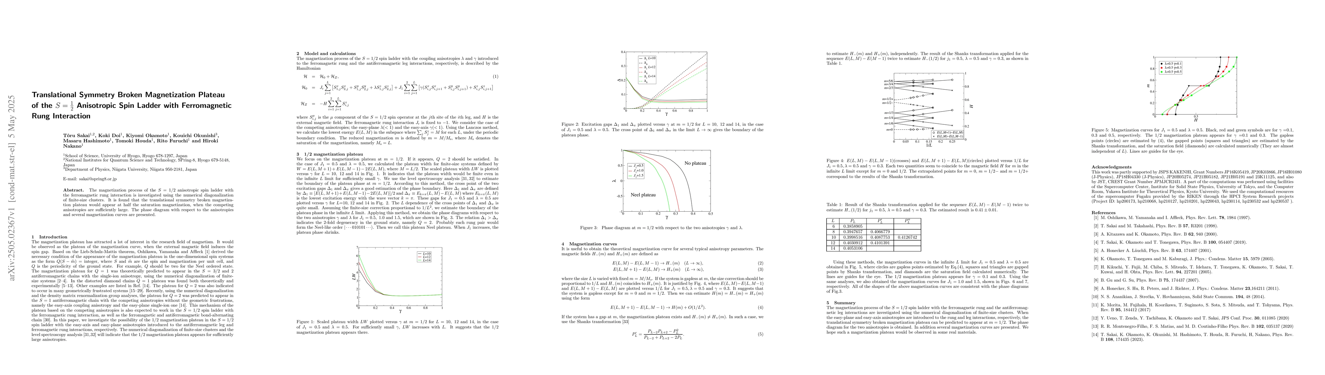 Thumbnail for Translational Symmetry Broken Magnetization Plateau of the
  $S={{1}\over{2}}$ Anisotropic Spin Ladder with Ferromagnetic Rung Interaction