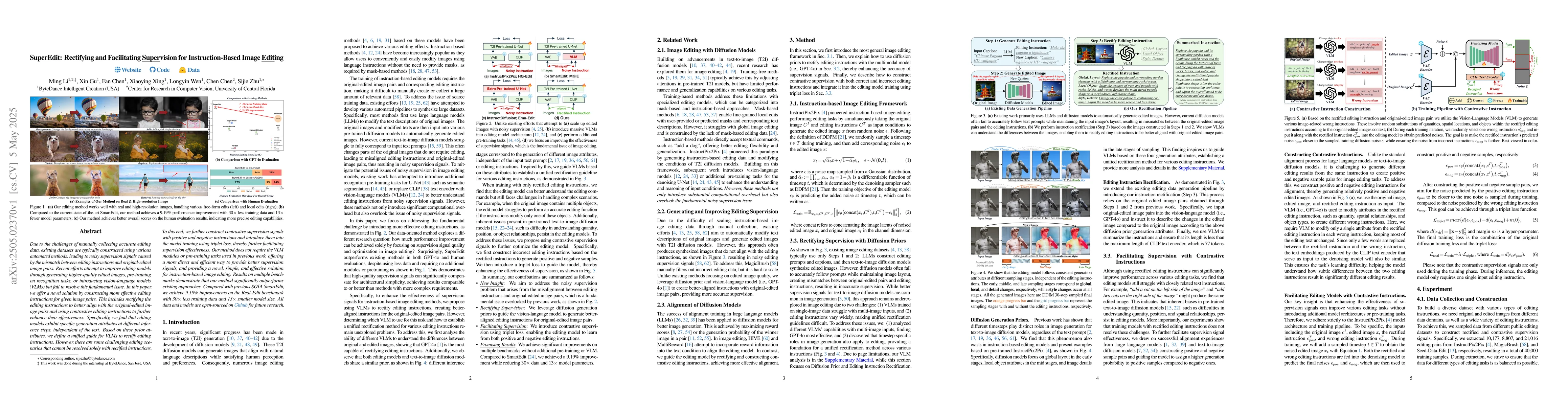 Thumbnail for SuperEdit: Rectifying and Facilitating Supervision for Instruction-Based
  Image Editing