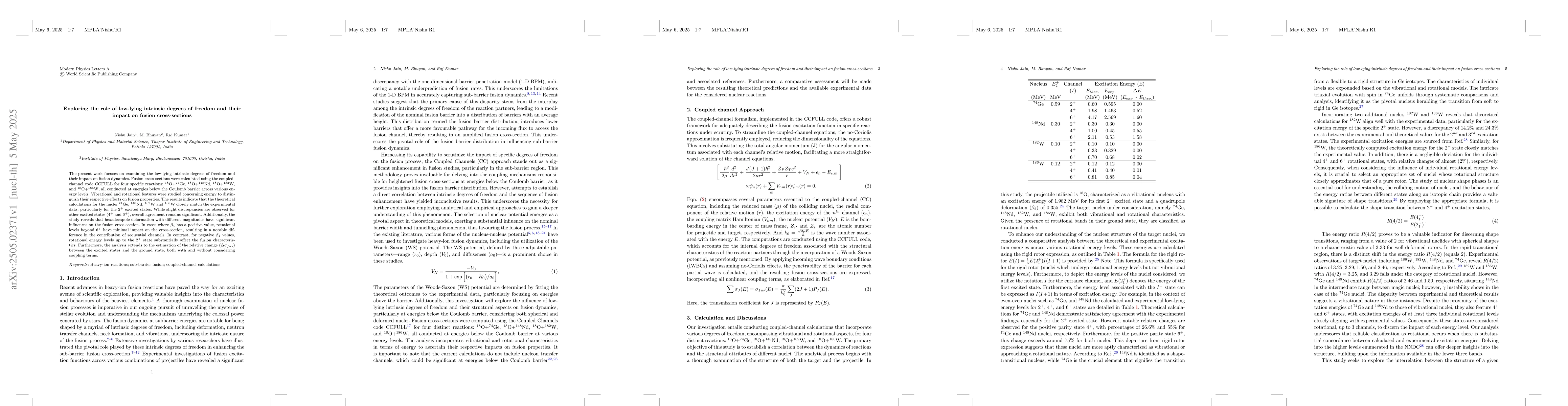 Thumbnail for Exploring the role of low-lying intrinsic degrees of freedom and their
  impact on fusion cross-sections