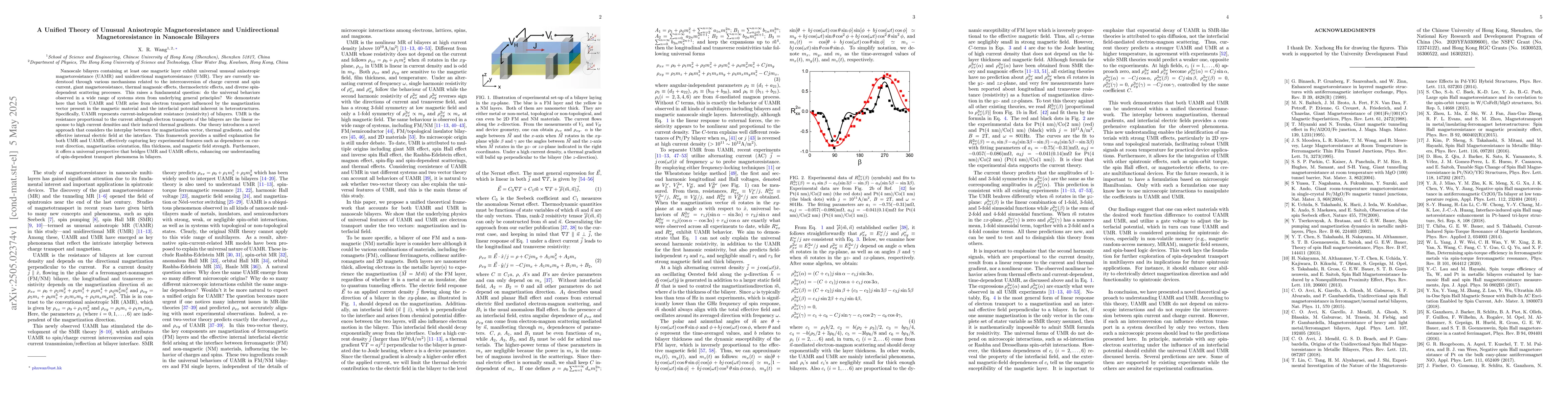 Thumbnail for A Unified Theory of Unusual Anisotropic Magnetoresistance and
  Unidirectional Magnetoresistance in Nanoscale Bilayers