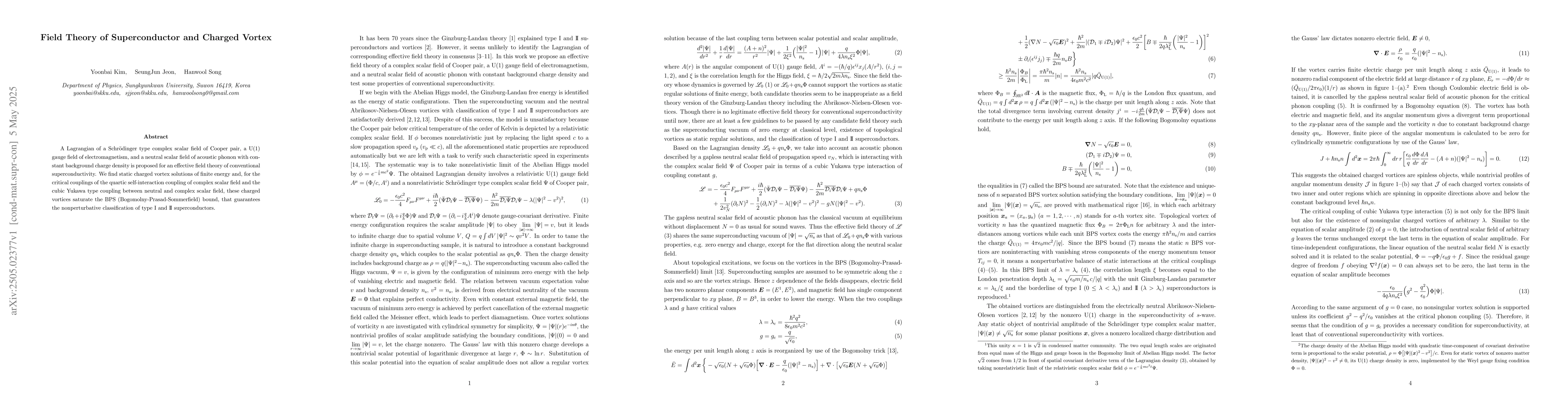 Thumbnail for Field Theory of Superconductor and Charged Vortex