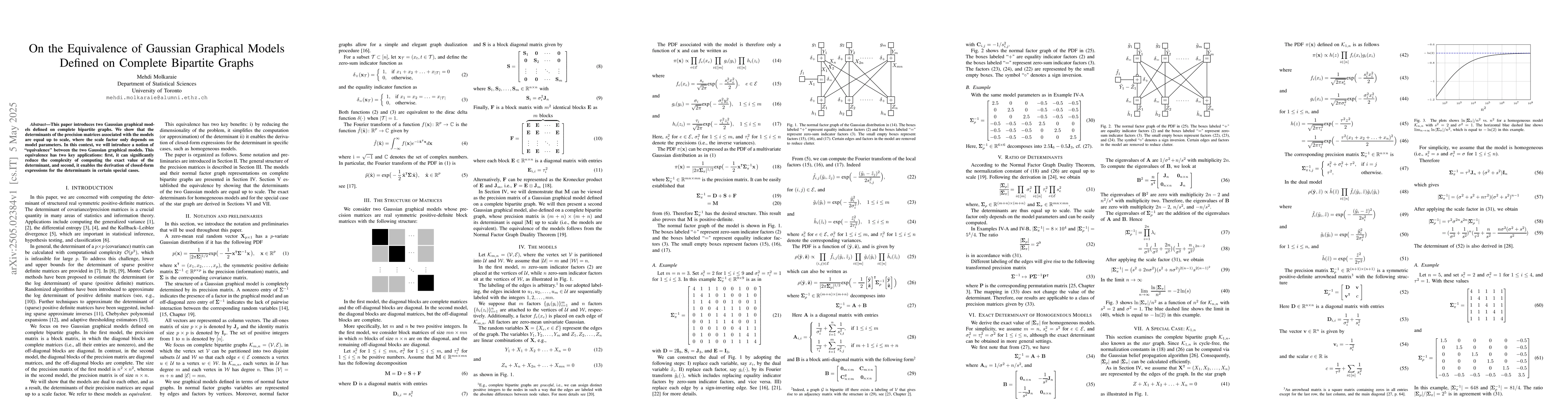 Thumbnail for On the Equivalence of Gaussian Graphical Models Defined on Complete
  Bipartite Graphs