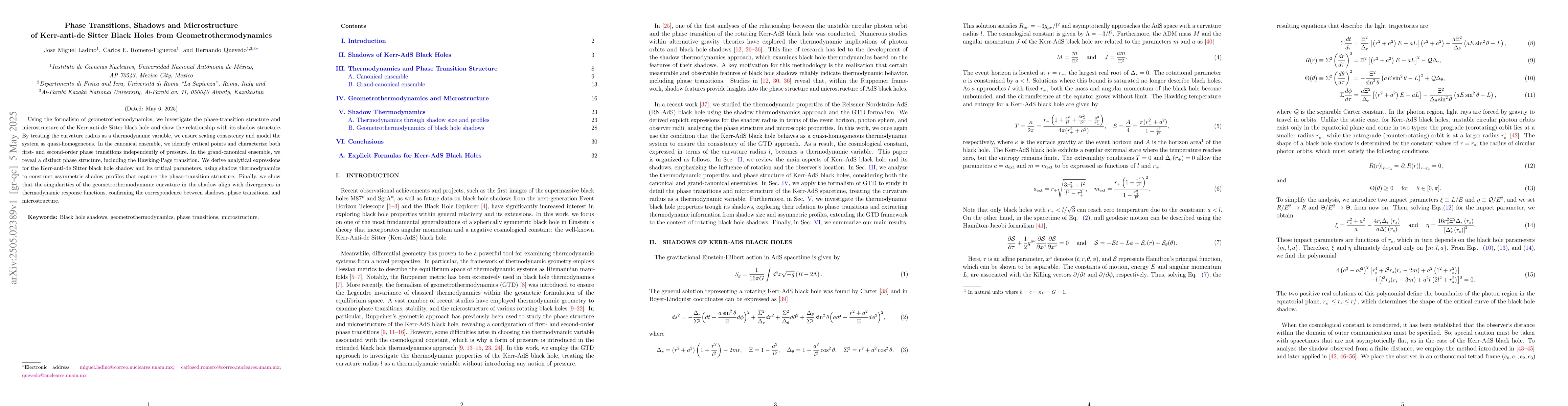Thumbnail for Phase Transitions, Shadows, and Microstructure of Kerr-anti-de Sitter
  Black Holes from Geometrothermodynamics
