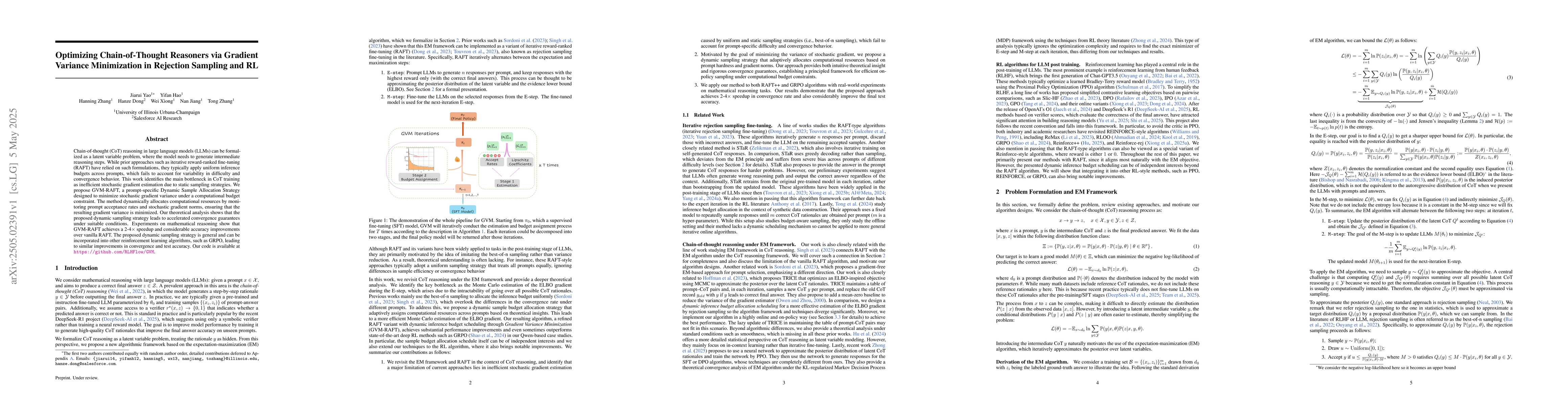 Thumbnail for Optimizing Chain-of-Thought Reasoners via Gradient Variance Minimization
  in Rejection Sampling and RL