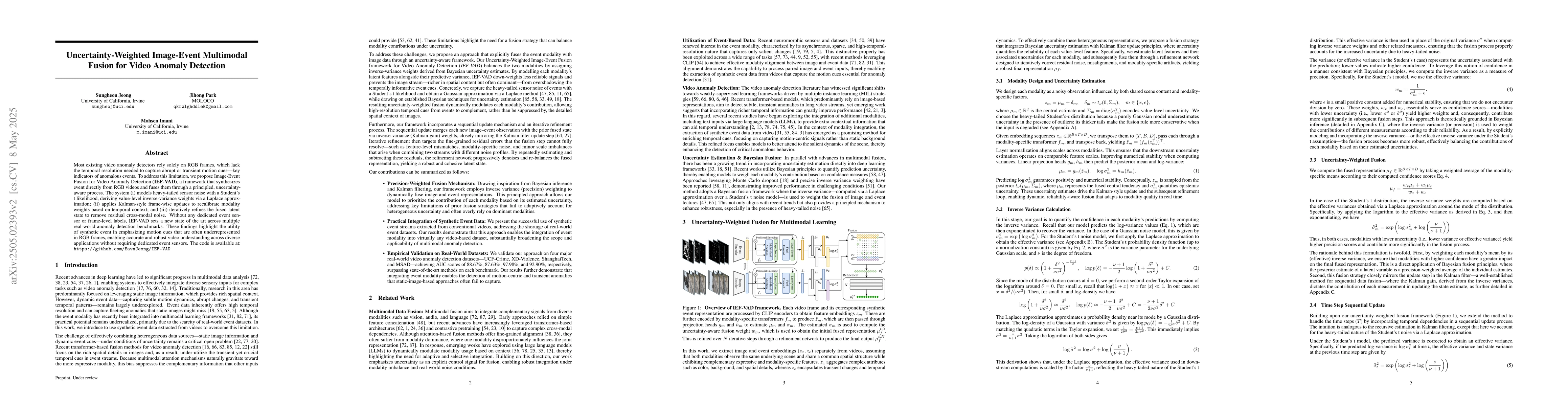 Thumbnail for Uncertainty-Weighted Image-Event Multimodal Fusion for Video Anomaly
  Detection
