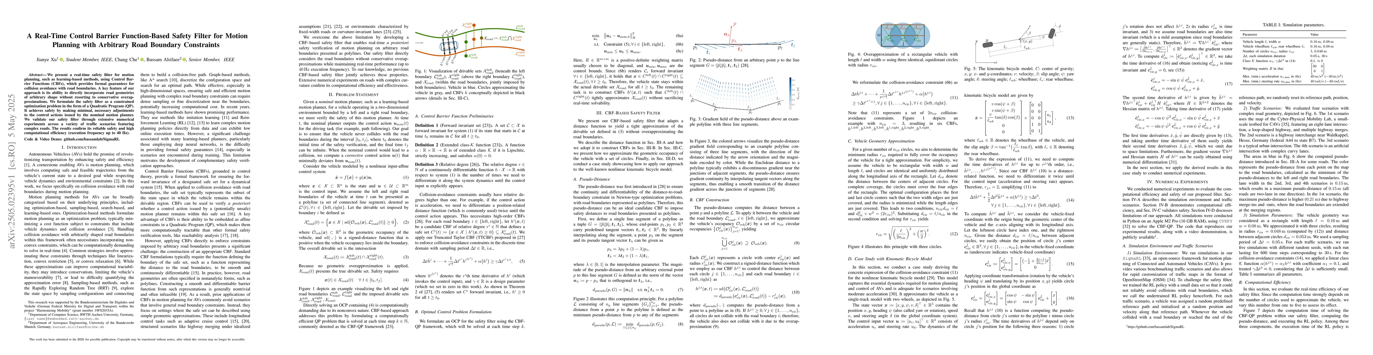 Thumbnail for A Real-Time Control Barrier Function-Based Safety Filter for Motion
  Planning with Arbitrary Road Boundary Constraints