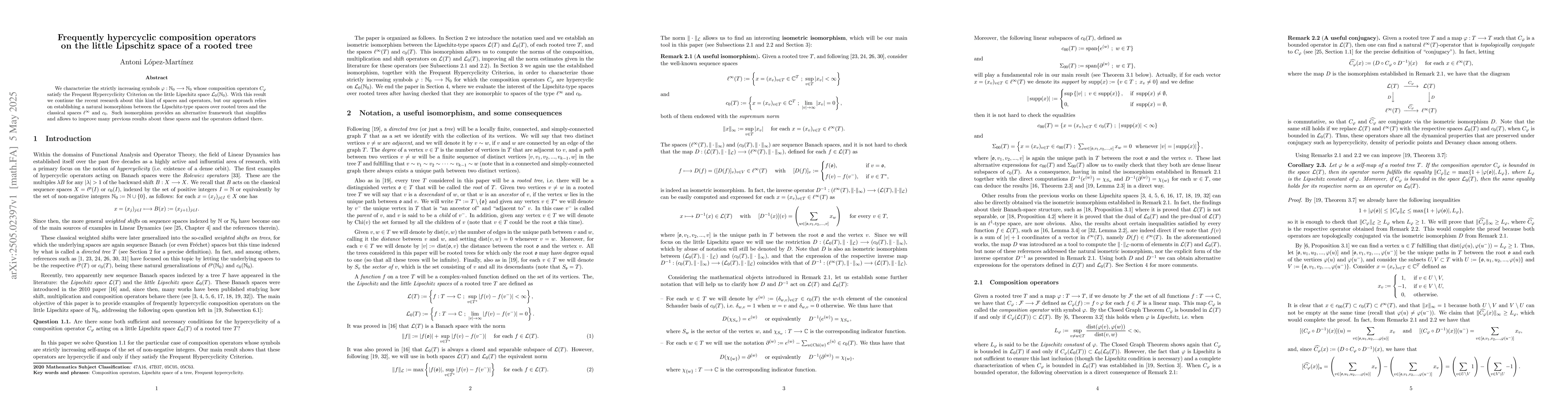 Thumbnail for Frequently hypercyclic composition operators on the little Lipschitz
  space of a rooted tree