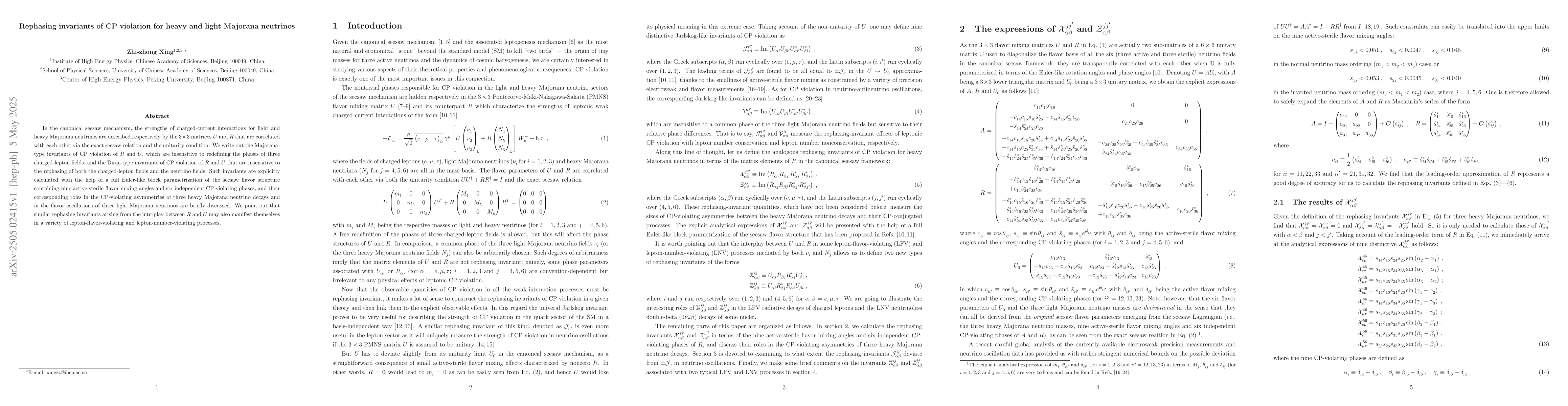 Thumbnail for Rephasing invariants of CP violation for heavy and light Majorana
  neutrinos