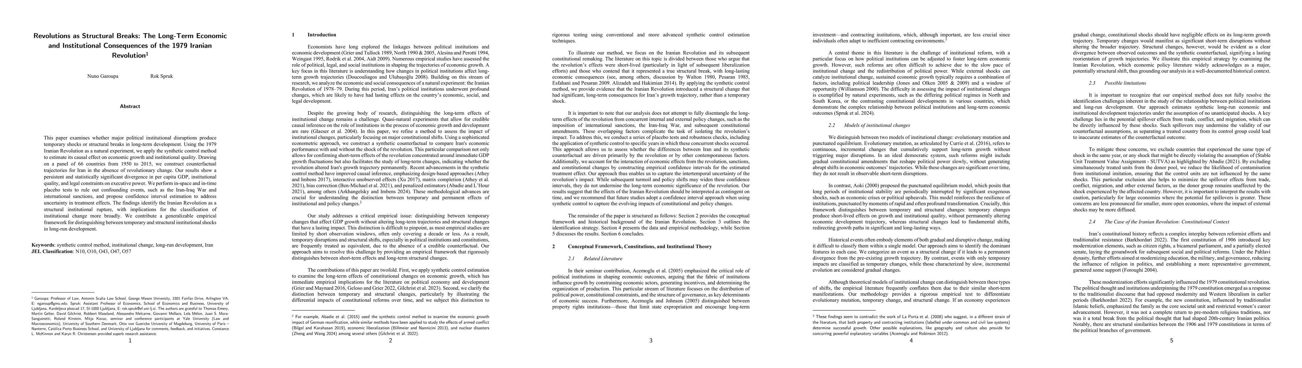 Thumbnail for Revolutions as Structural Breaks: The Long-Term Economic and
  Institutional Consequences of the 1979 Iranian Revolution