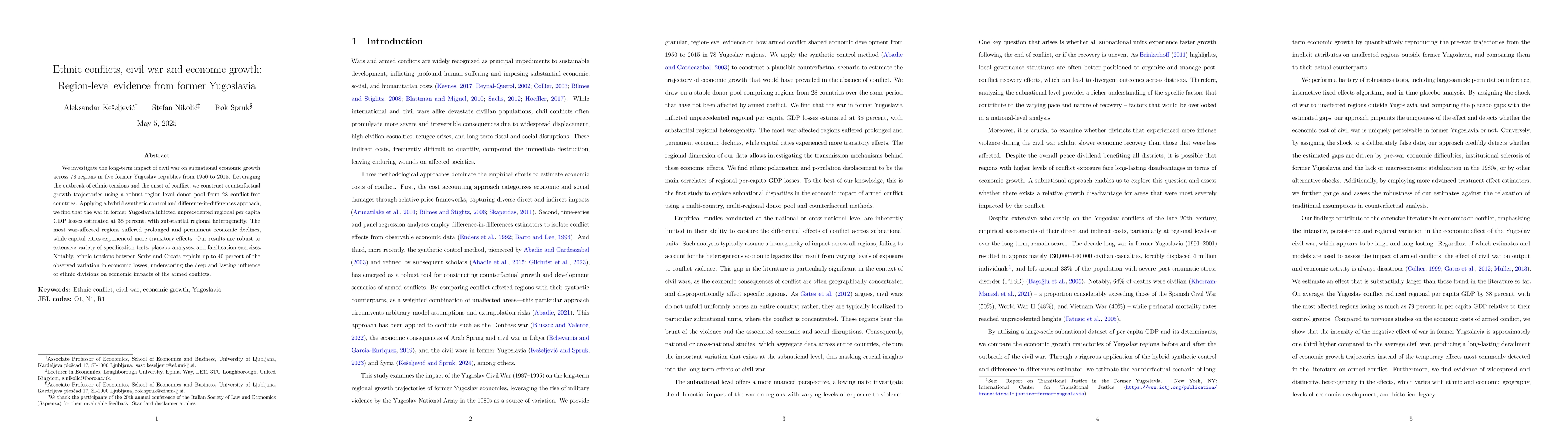 Thumbnail for Ethnic Conflicts, Civil War and Economic Growth: Region-Level Evidence
  from former Yugoslavia