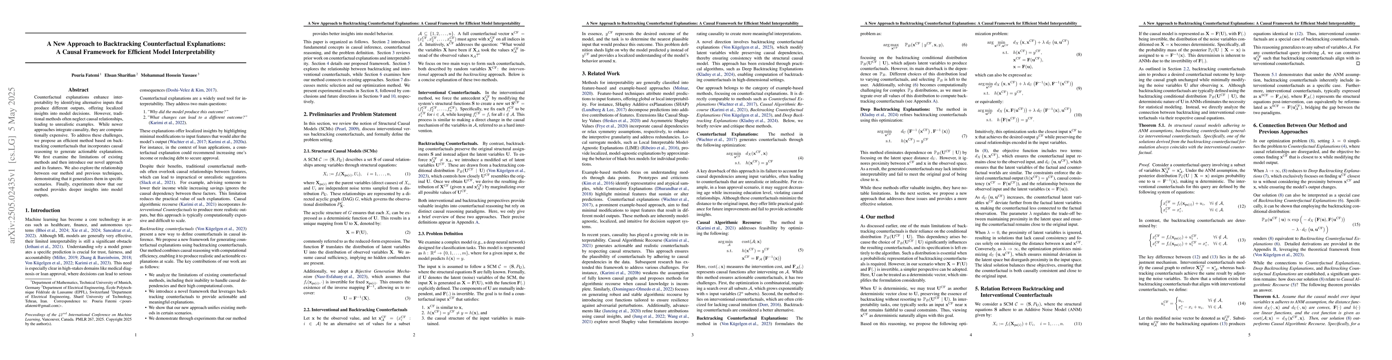 Thumbnail for A New Approach to Backtracking Counterfactual Explanations: A Causal
  Framework for Efficient Model Interpretability