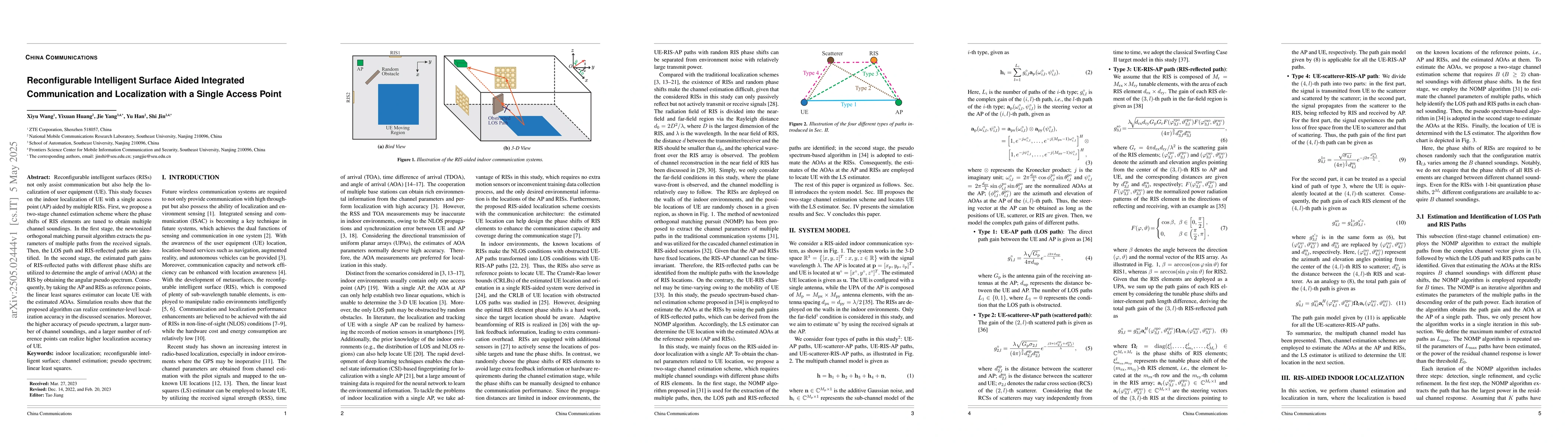Thumbnail for Reconfigurable Intelligent Surface Aided Integrated Communication and
  Localization with a Single Access Point