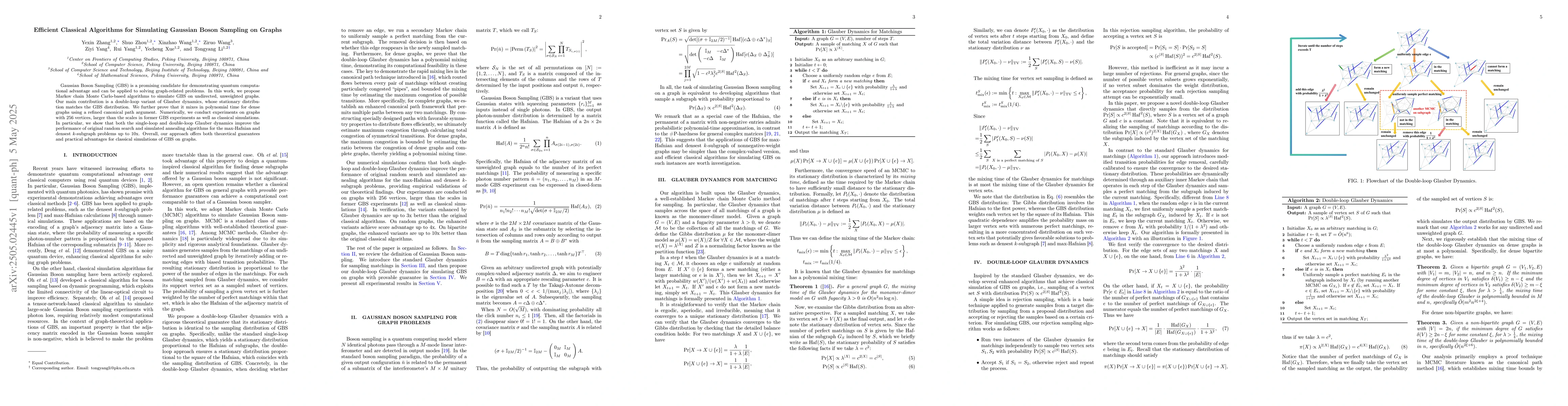 Thumbnail for Efficient Classical Algorithms for Simulating Gaussian Boson Sampling on
  Graphs