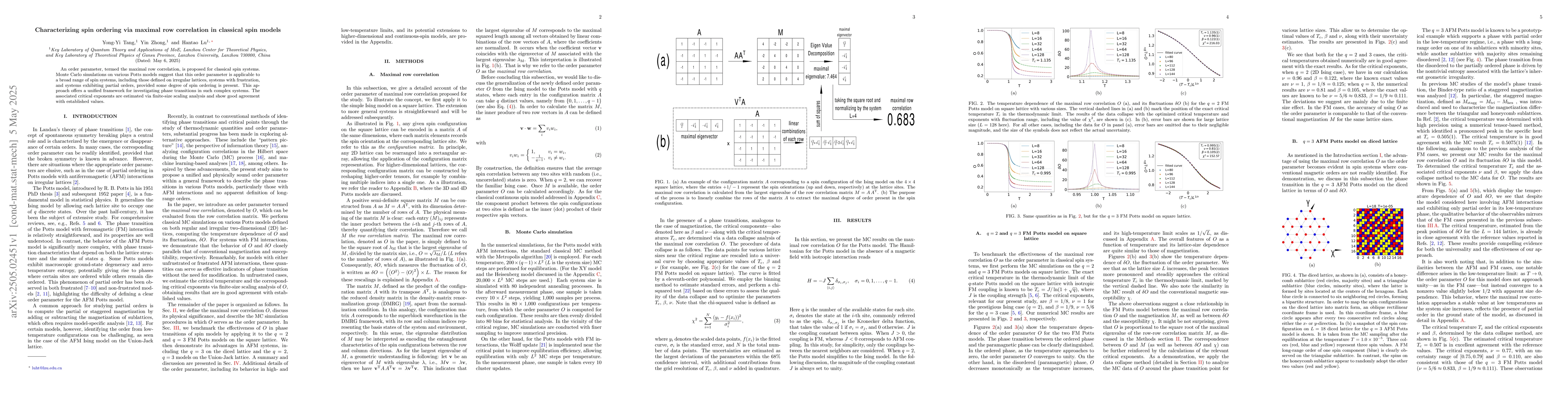 Thumbnail for Characterizing spin ordering via maximal row correlation in classical
  spin models