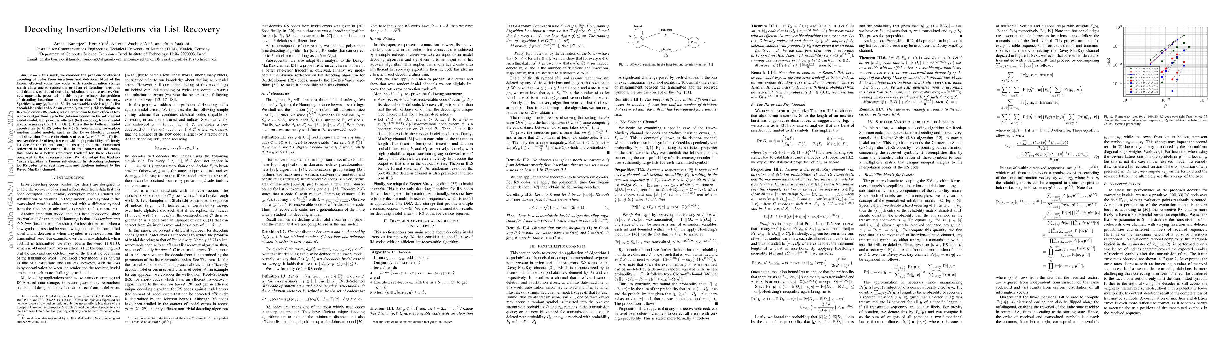 Thumbnail for Decoding Insertions/Deletions via List Recovery