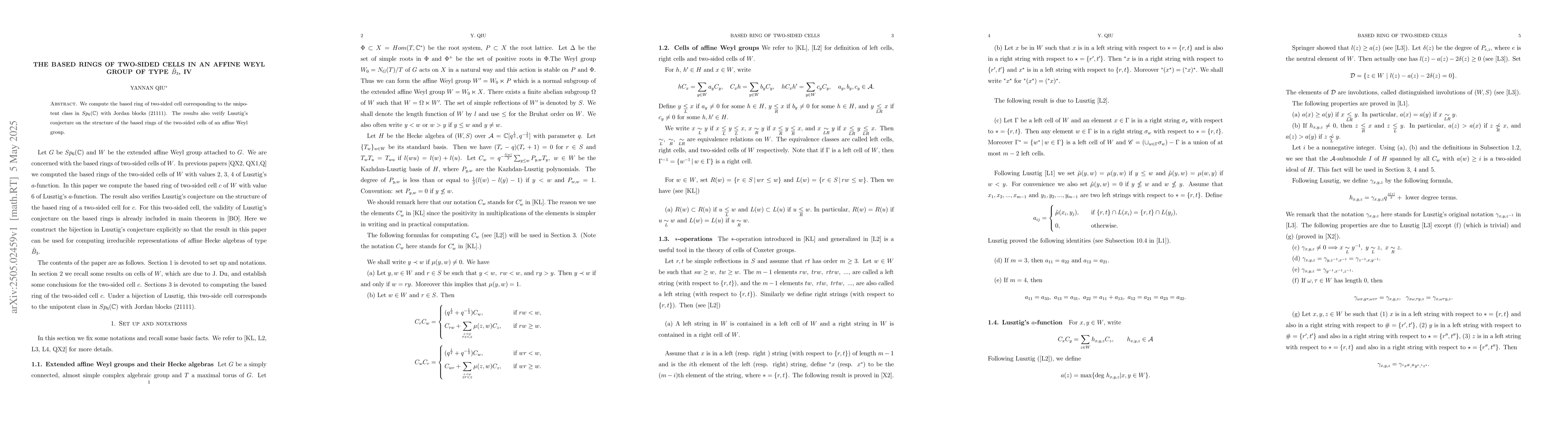 Thumbnail for The Based Rings of Two-sided cells in an Affine Weyl group of type
  $\tilde B_3$, IV
