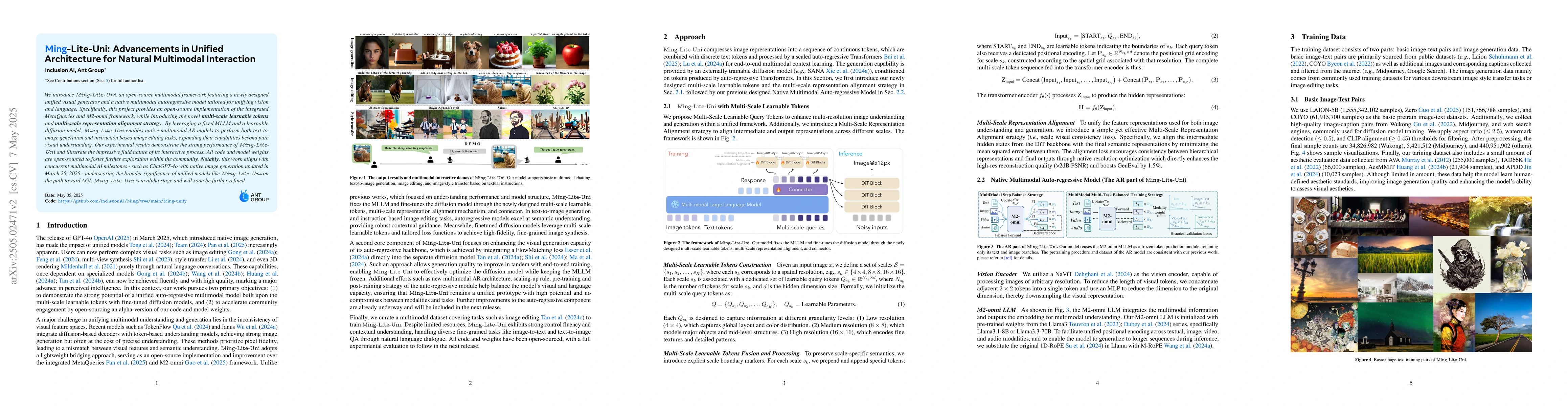 Thumbnail for Ming-Lite-Uni: Advancements in Unified Architecture for Natural
  Multimodal Interaction