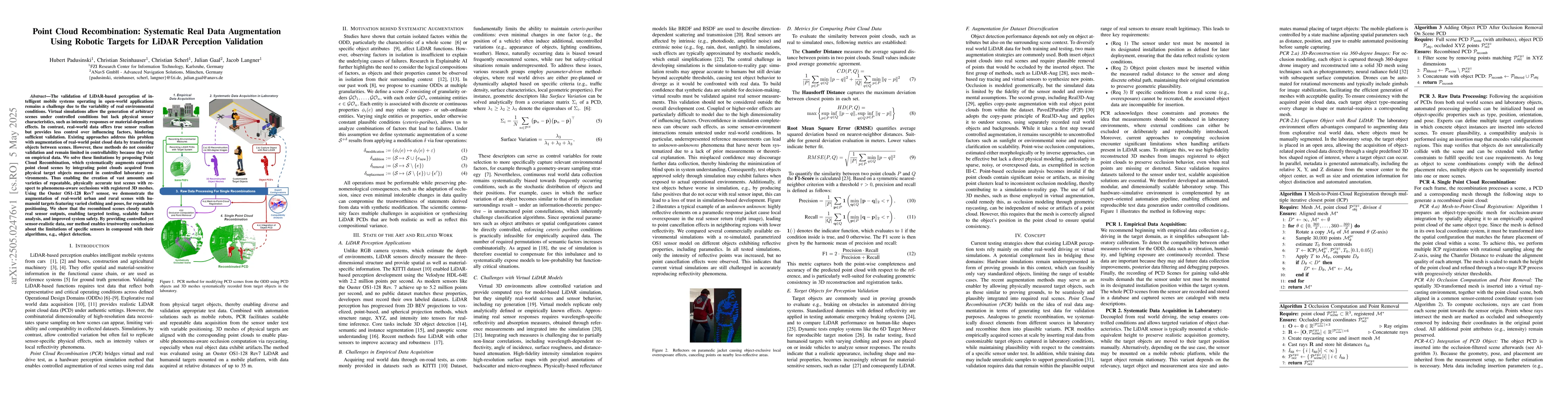 Thumbnail for Point Cloud Recombination: Systematic Real Data Augmentation Using
  Robotic Targets for LiDAR Perception Validation