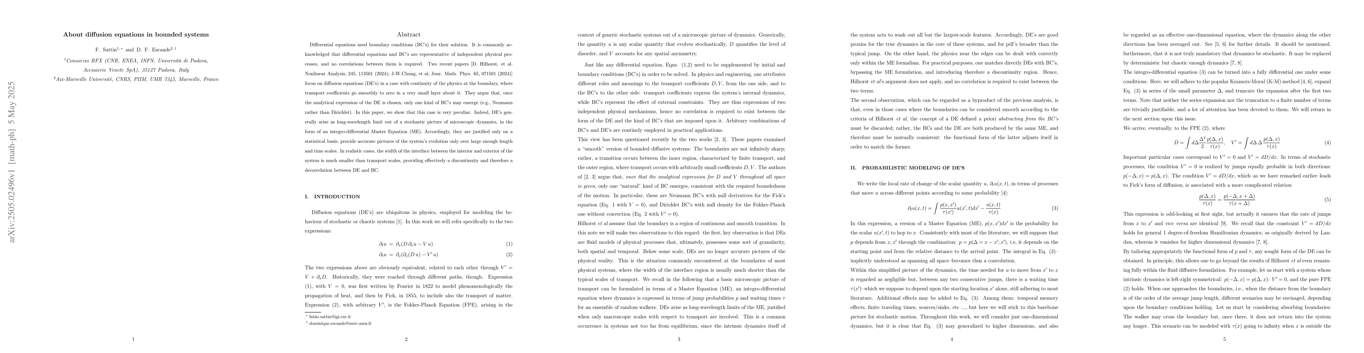 Thumbnail for About diffusion equations in bounded systems