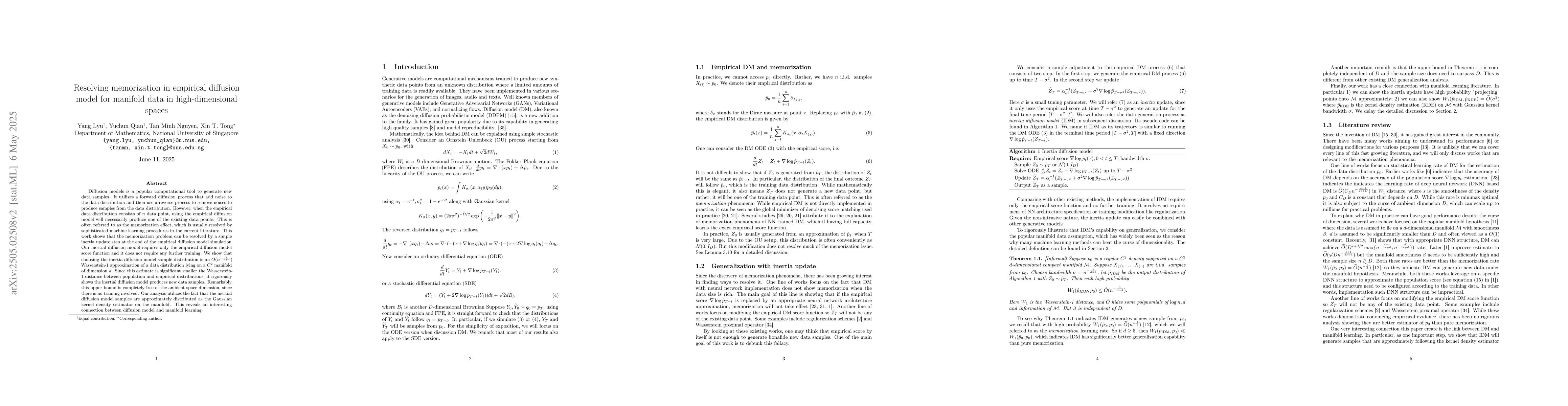 Thumbnail for Resolving Memorization in Empirical Diffusion Model for Manifold Data in
  High-Dimensional Spaces