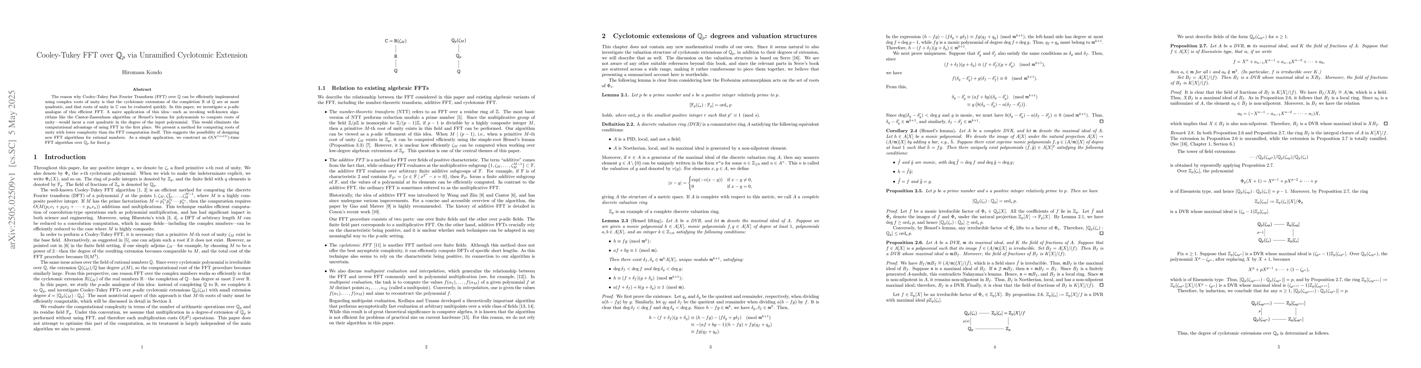 Thumbnail for Cooley-Tukey FFT over $\mathbb{Q}_p$ via Unramified Cyclotomic Extension