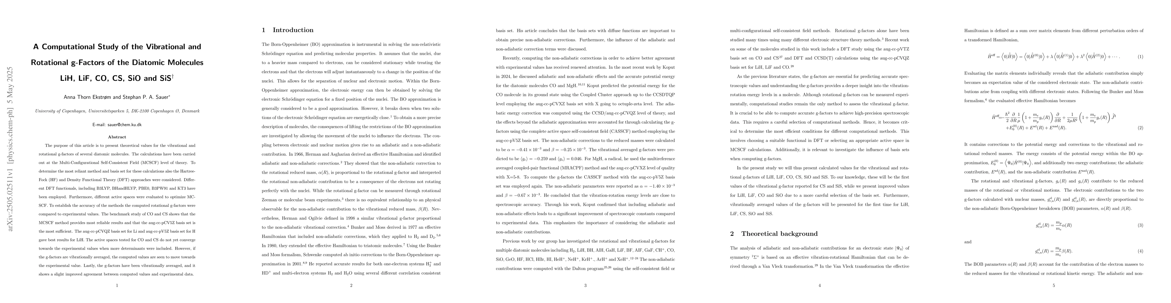 Thumbnail for A Computational Study of the Vibrational and Rotational g-Factors of the
  Diatomic Molecules LiH, LiF, CO, CS, SiO and SiS