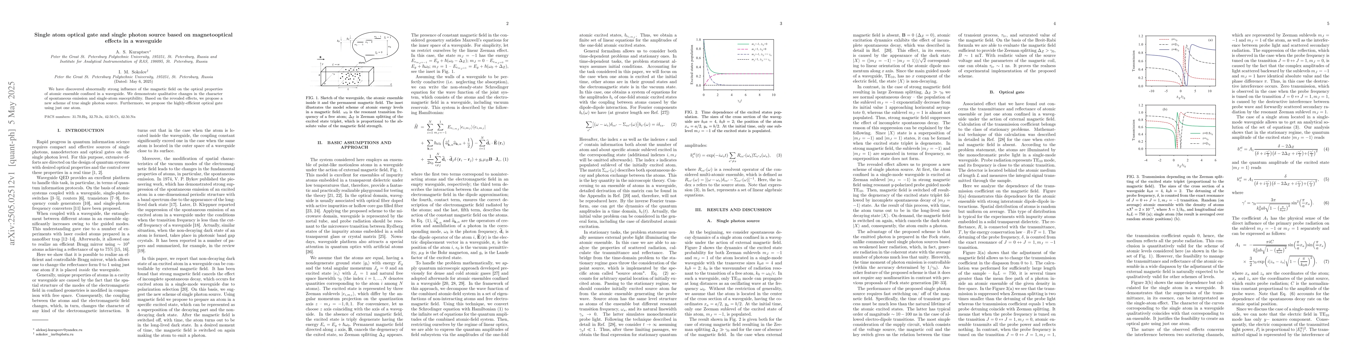 Thumbnail for Single atom optical gate and single photon source based on
  magnetooptical effects in a waveguide