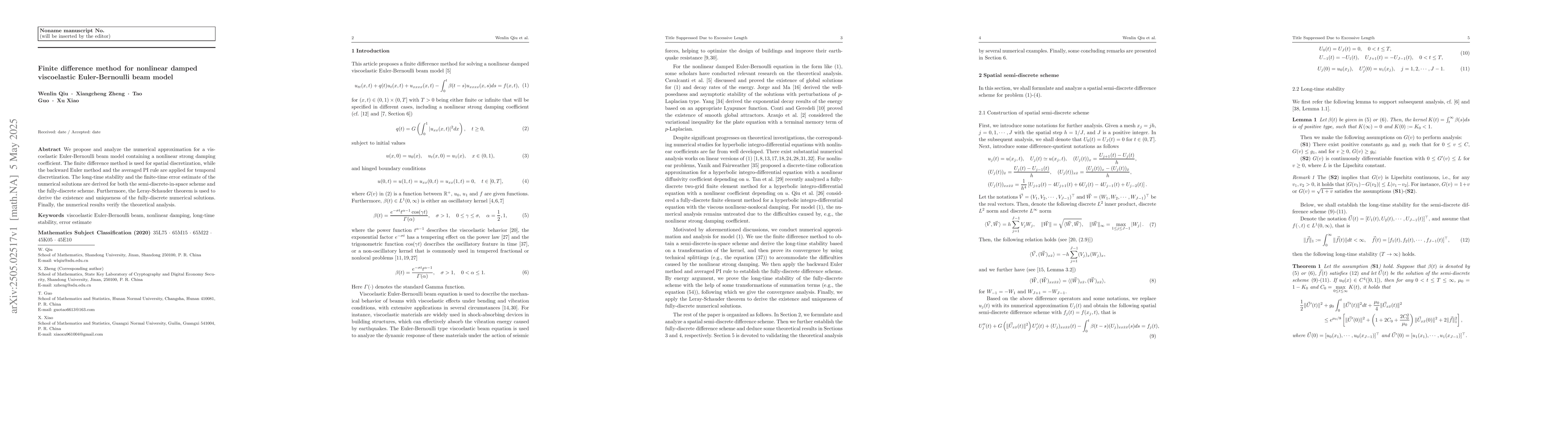 Thumbnail for Finite difference method for nonlinear damped viscoelastic
  Euler-Bernoulli beam model
