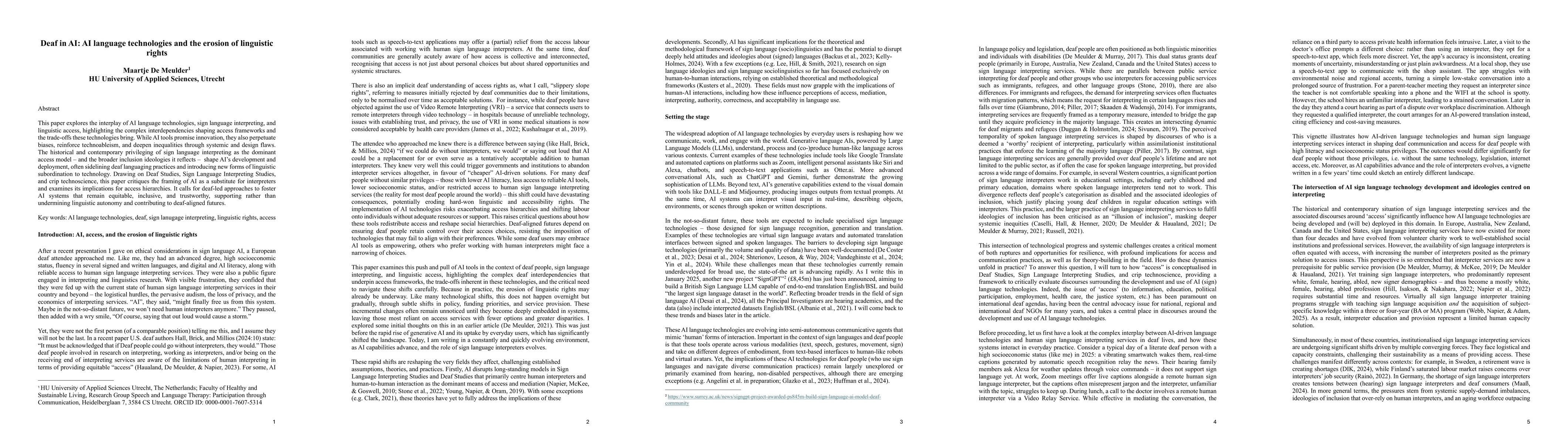 Thumbnail for Deaf in AI: AI language technologies and the erosion of linguistic
  rights