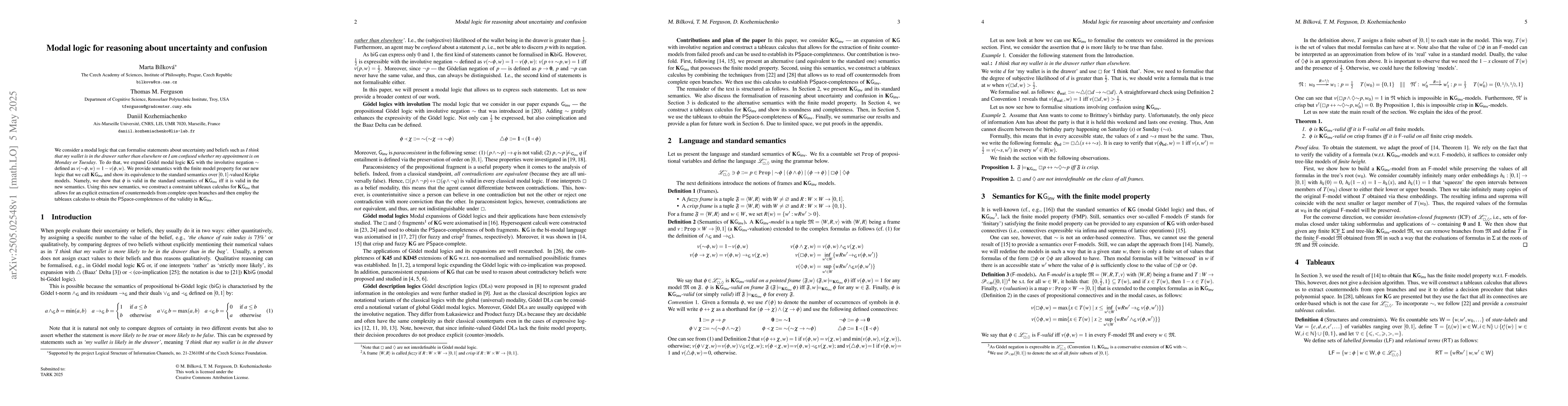 Thumbnail for Modal logic for reasoning about uncertainty and confusion