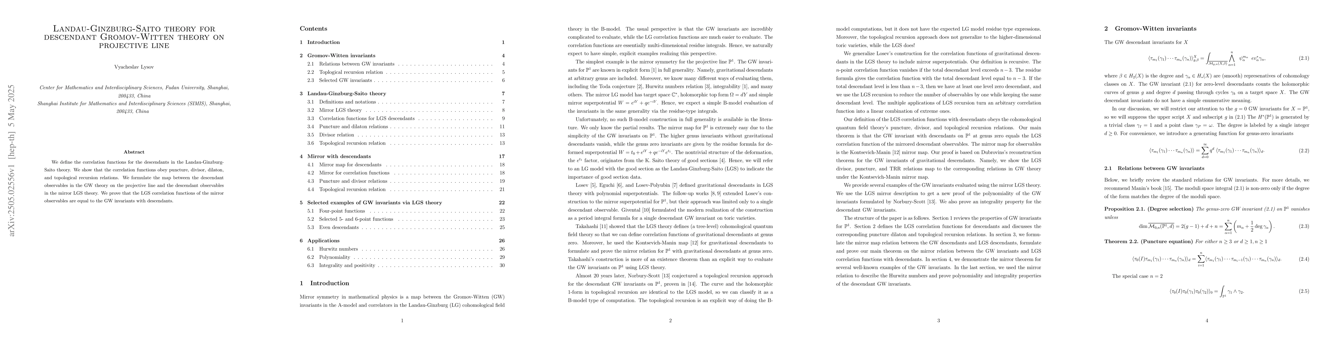 Thumbnail for Landau-Ginzburg-Saito theory for descendant Gromov-Witten theory on
  projective line