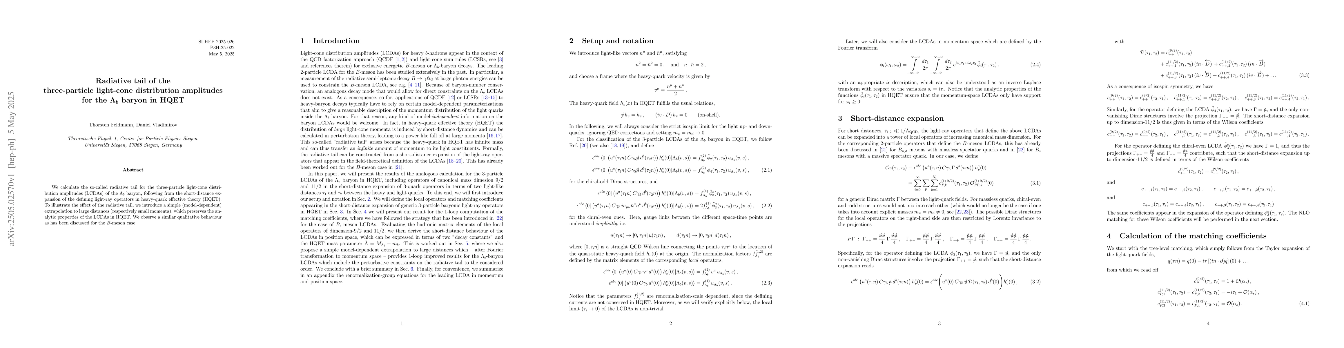Thumbnail for Radiative tail of the three-particle light-cone distribution amplitudes
  for the $Λ_b$ baryon in HQET