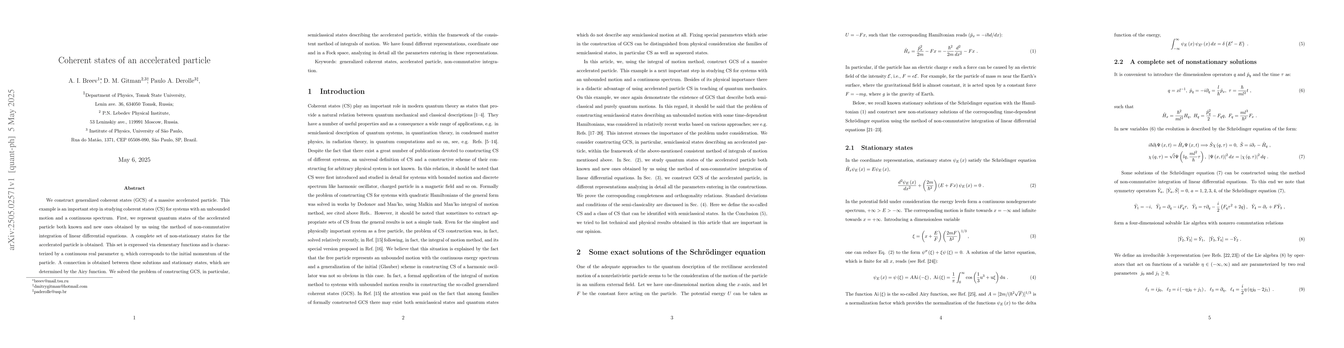 Thumbnail for Coherent states of an accelerated particle