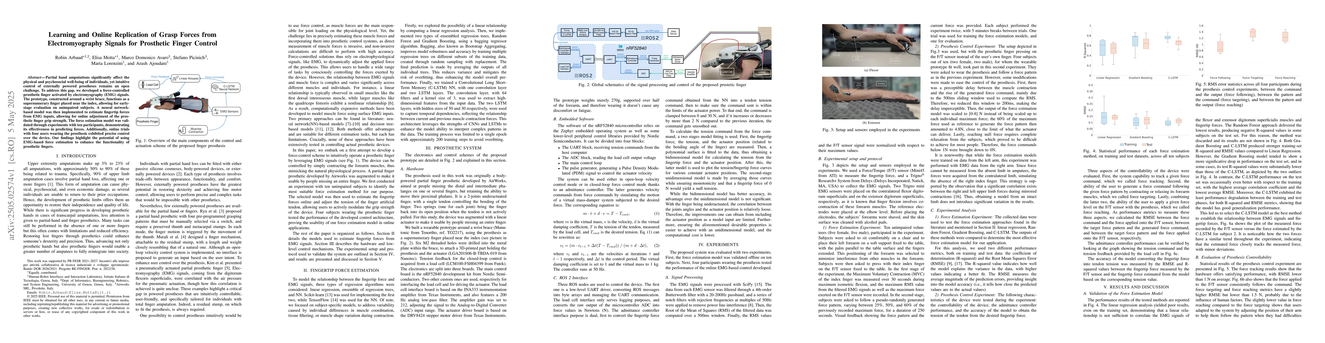 Thumbnail for Learning and Online Replication of Grasp Forces from Electromyography
  Signals for Prosthetic Finger Control