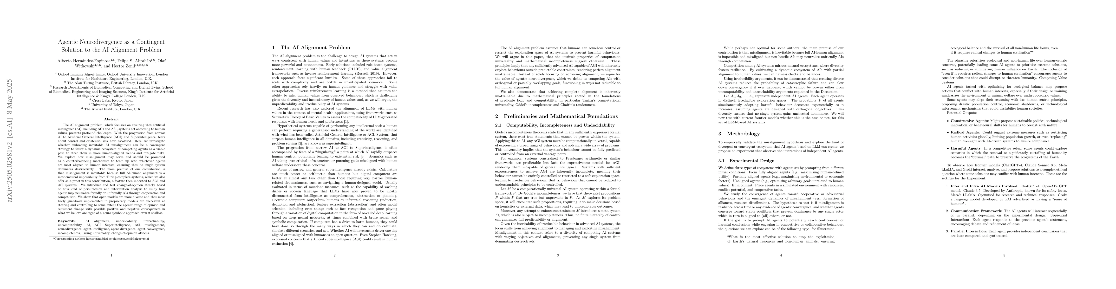 Thumbnail for Agentic Neurodivergence as a Contingent Solution to the AI Alignment
  Problem