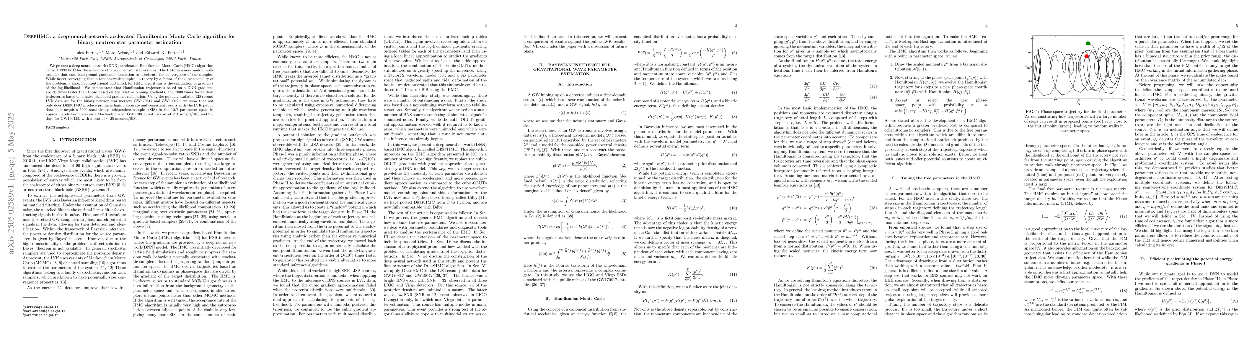 Thumbnail for DeepHMC : a deep-neural-network acclerated Hamiltonian Monte Carlo
  algorithm for binary neutron star parameter estimation