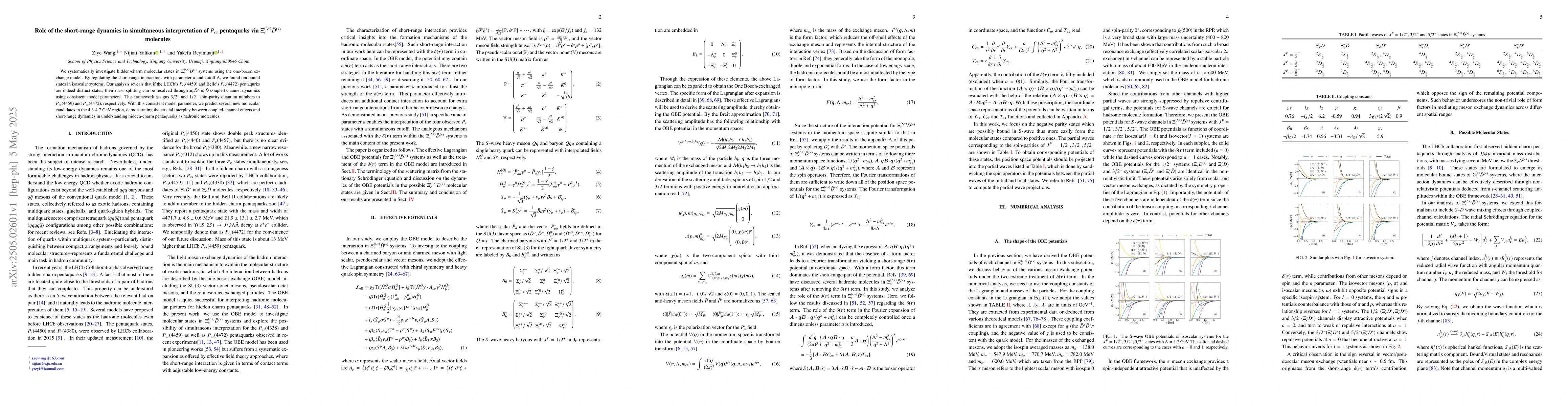 Thumbnail for Role of the short-range dynamics in simultaneous interpretation of
  $P_{cs}$ pentaqurks via $Ξ_c^{(\prime,*)}\bar{D}^{(*)}$ molecules