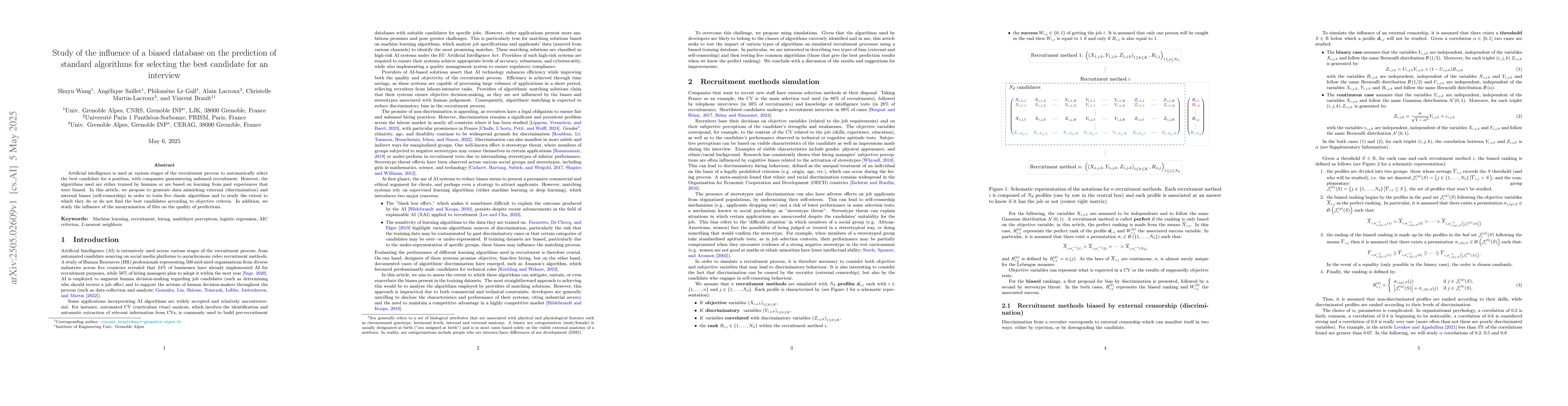 Thumbnail for Study of the influence of a biased database on the prediction of
  standard algorithms for selecting the best candidate for an interview