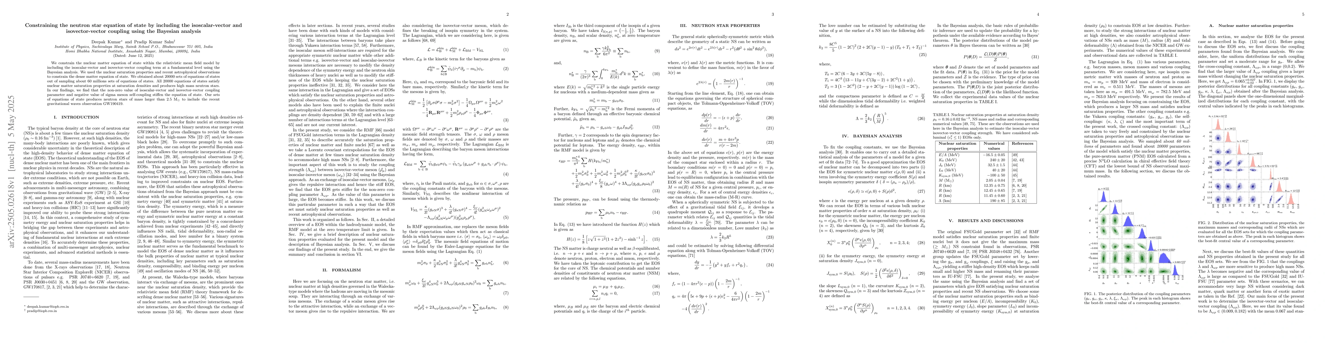 Thumbnail for Constraining the neutron star equation of state by including the
  isoscalar-vector and isovector-vector coupling using the Bayesian analysis