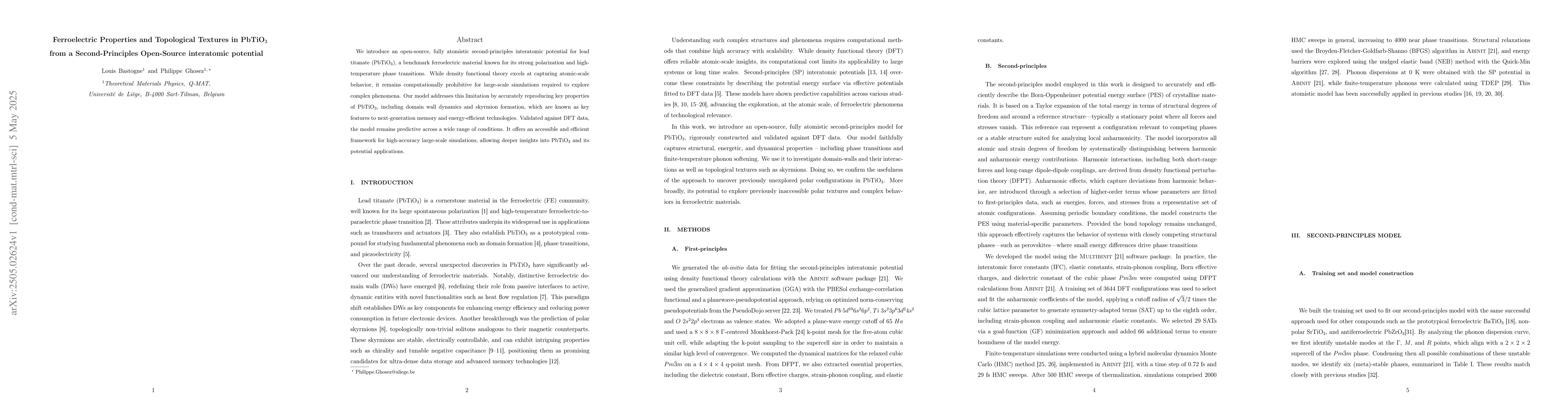 Thumbnail for Ferroelectric Properties and Topological Textures in PbTiO$_\mathrm{3}$
  from a Second-Principles Open-Source interatomic potential