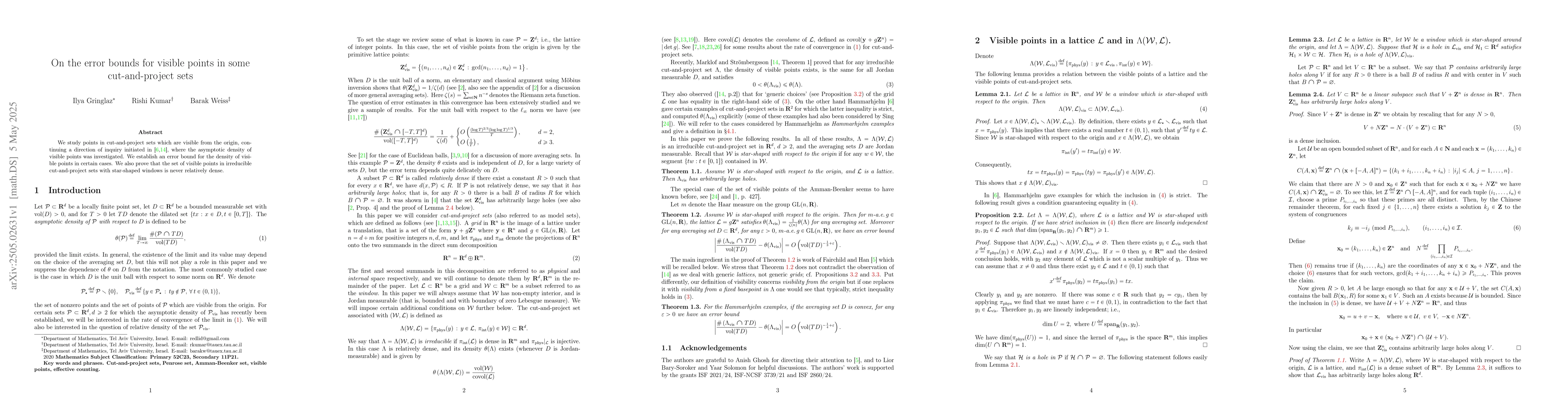 Thumbnail for On the error bounds for visible points in some cut-and-project sets