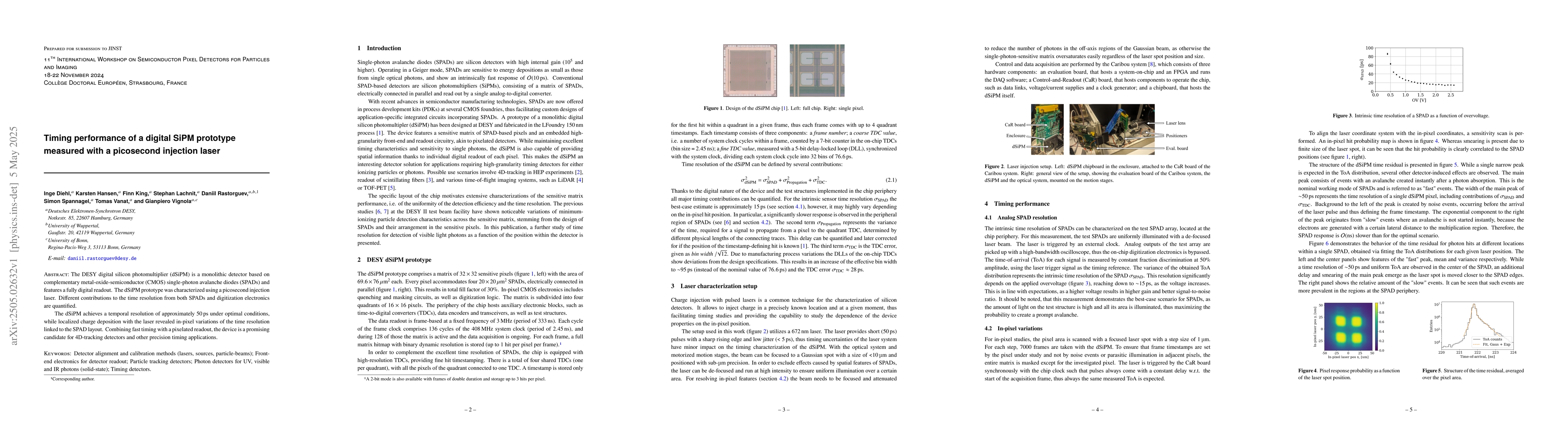 Thumbnail for Timing performance of a digital SiPM prototype measured with a
  picosecond injection laser