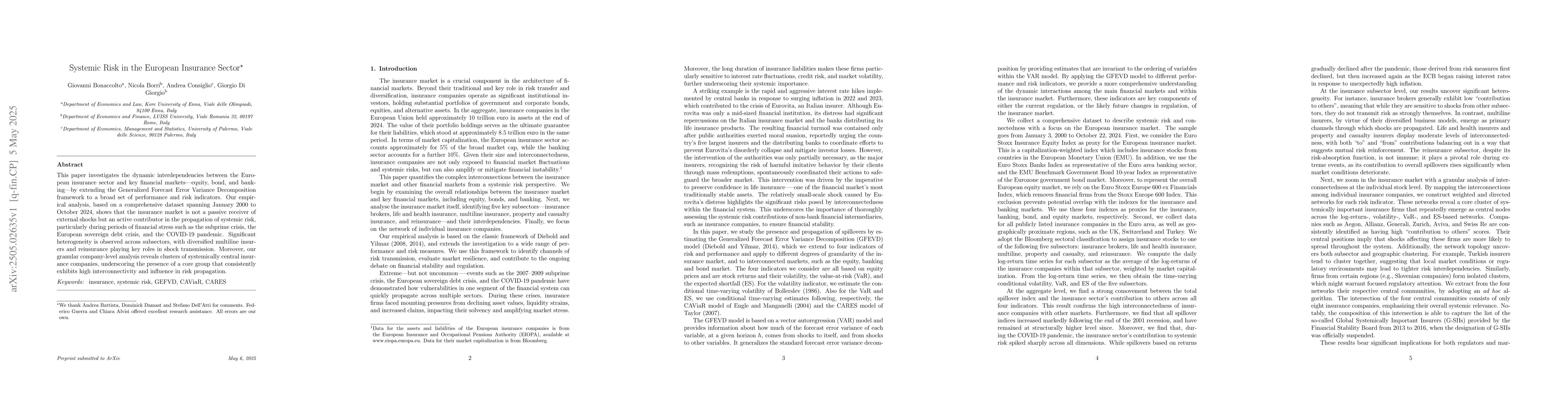 Thumbnail for Systemic Risk in the European Insurance Sector