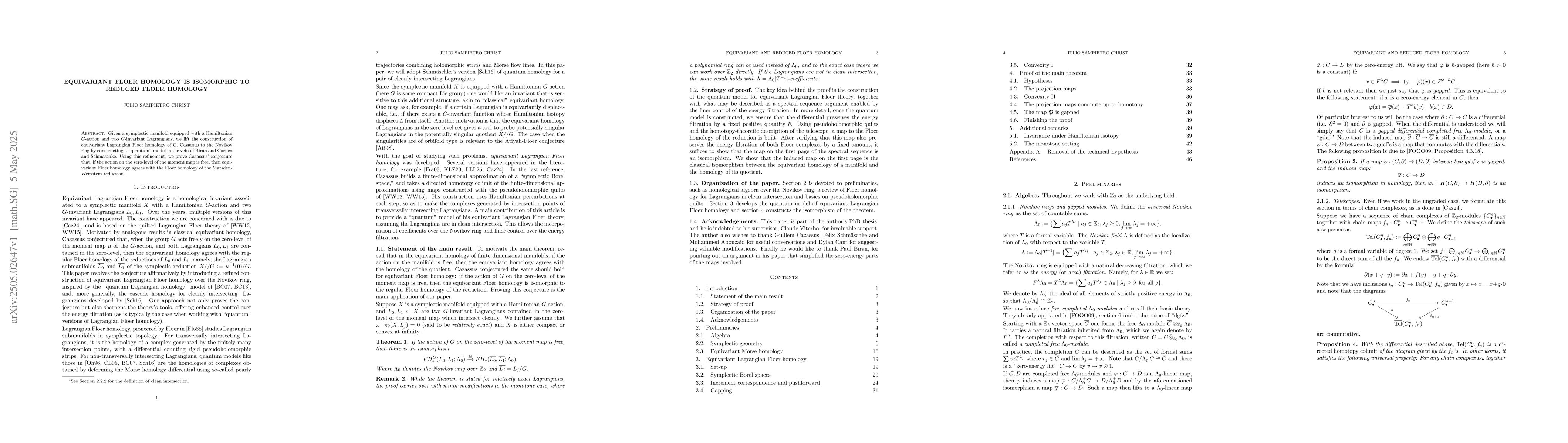 Thumbnail for Equivariant Floer homology is isomorphic to reduced Floer homology