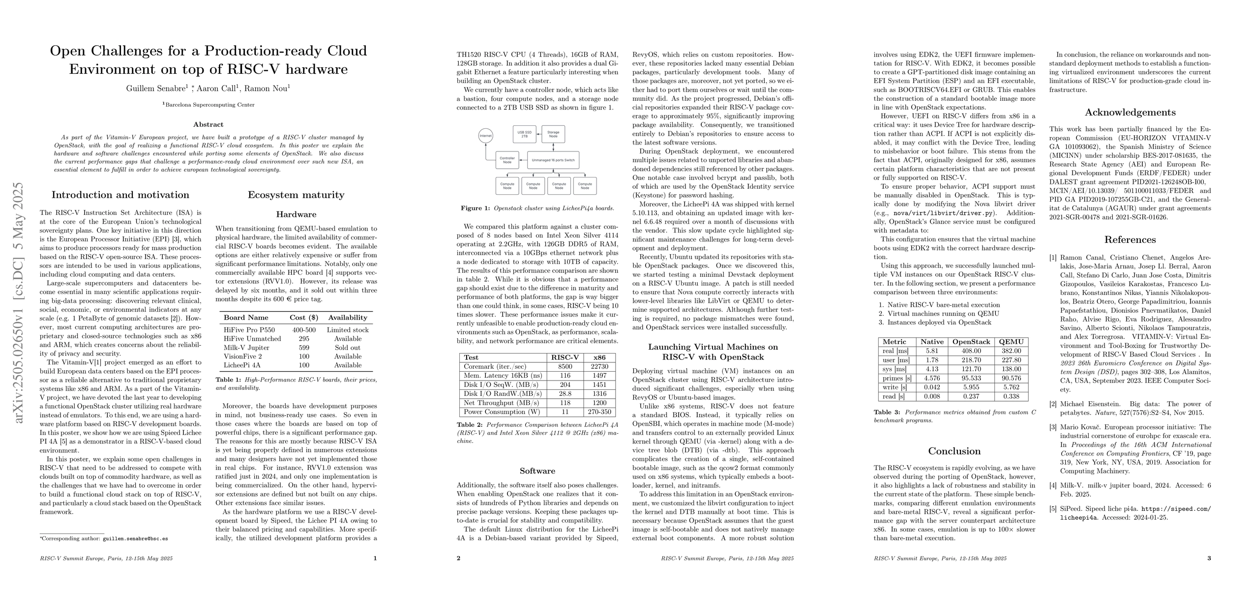 Thumbnail for Open Challenges for a Production-ready Cloud Environment on top of
  RISC-V hardware
