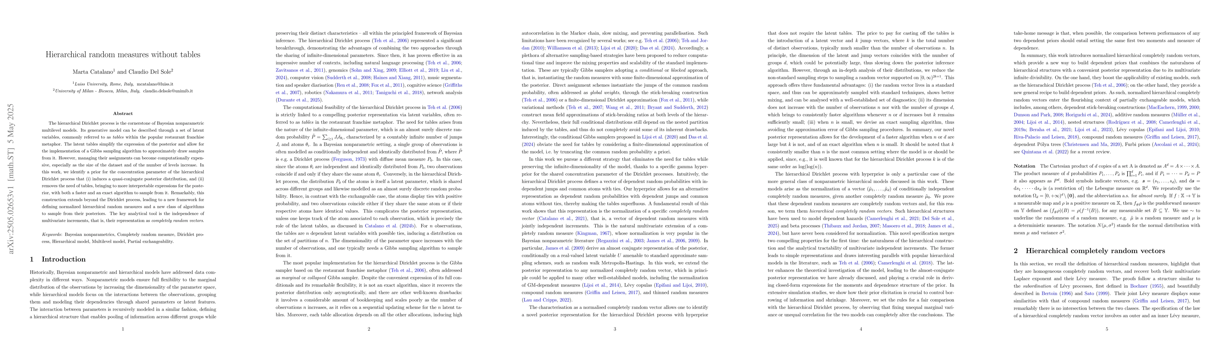 Thumbnail for Hierarchical random measures without tables