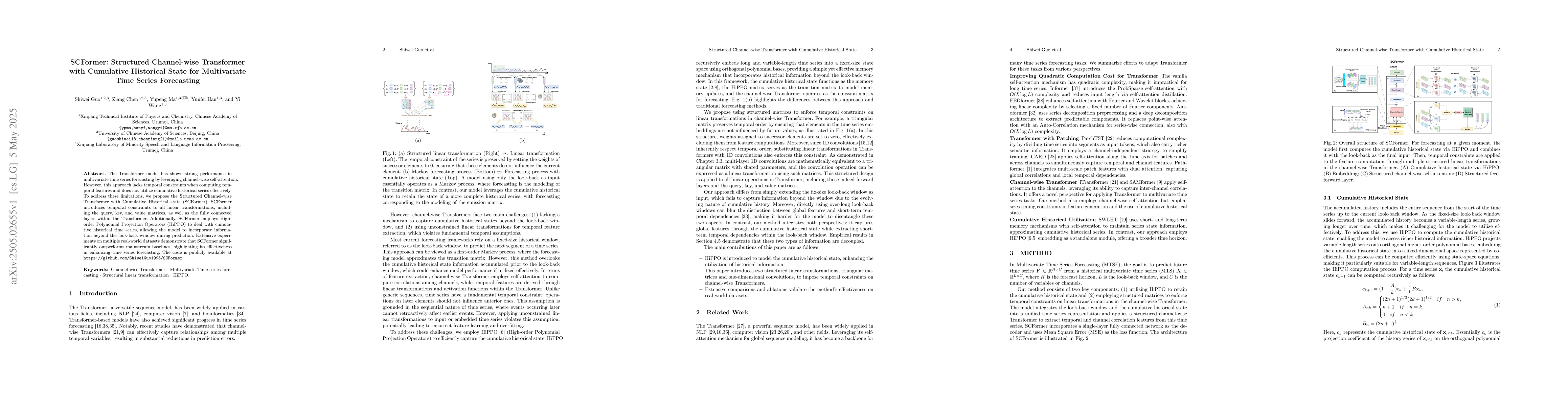 Thumbnail for SCFormer: Structured Channel-wise Transformer with Cumulative Historical
  State for Multivariate Time Series Forecasting