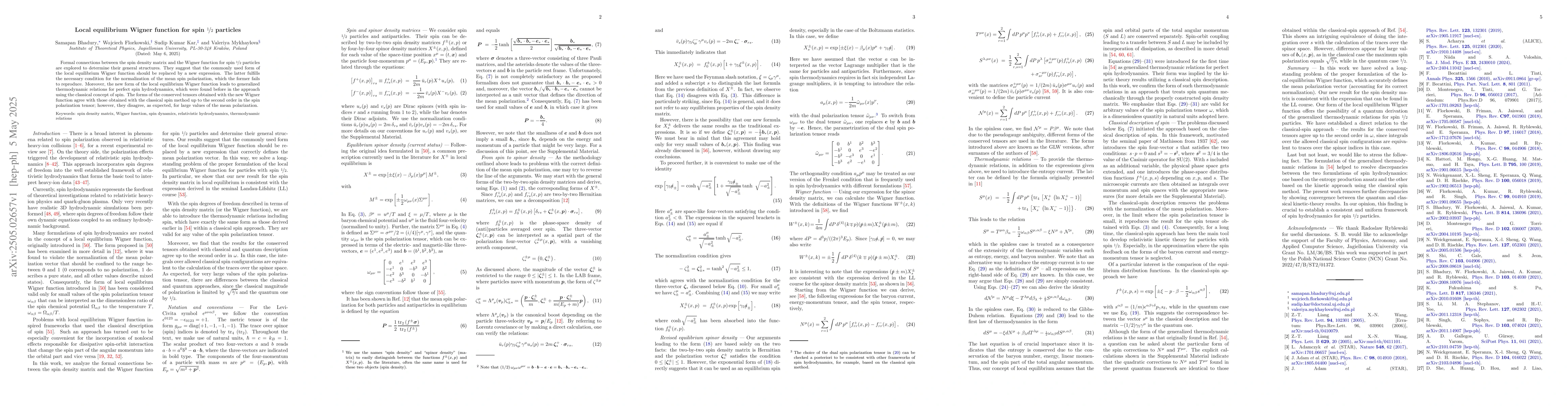 Thumbnail for Local equilibrium Wigner function for spin 1/2 particles