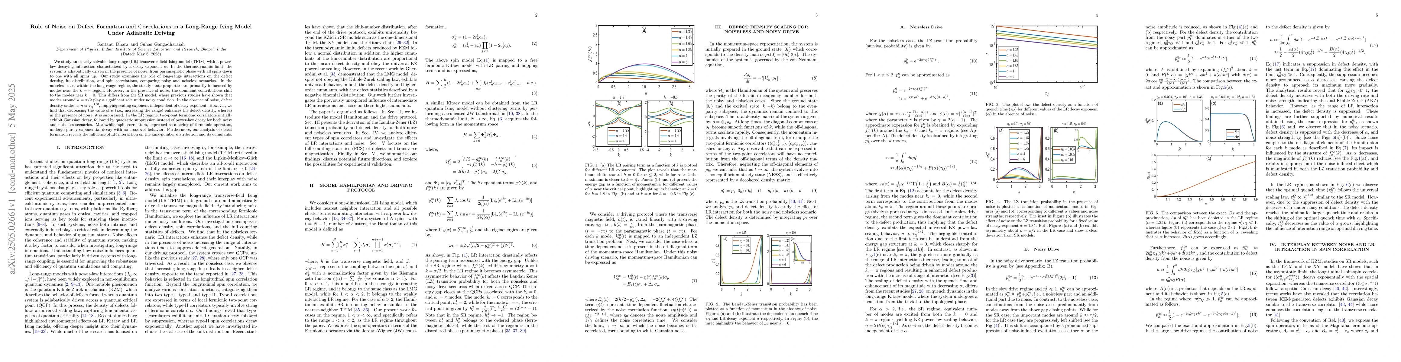 Thumbnail for Role of Noise on Defect Formation and Correlations in a Long-Range Ising
  Model Under Adiabatic Driving